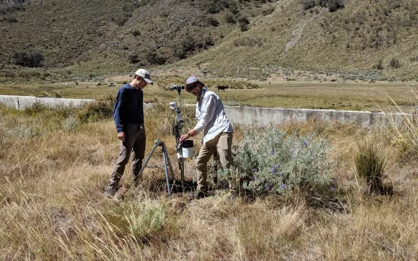 Students using survey equipment